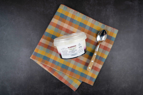 Abgetropfter Joghurt mit Heidelbeere