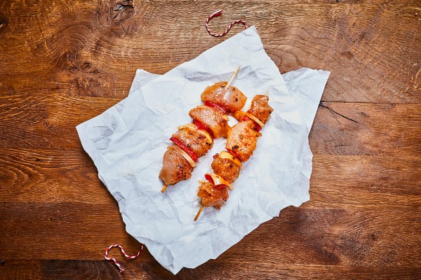 Paderborner Landhähnchen Spieße ohne Speck mariniert